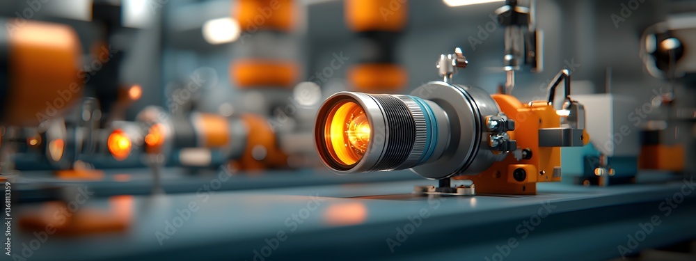 Poster detailed technical diagram of a complex laser light amplification system featuring a precise array o