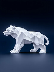 Low-poly white big cat sculpture