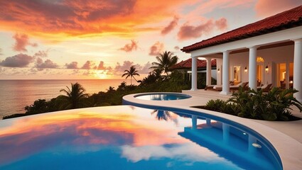 Fototapeta premium sunset on luxury villa