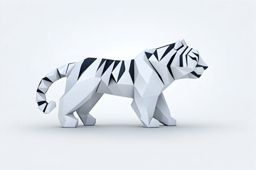 Low-poly white tiger model, side profile, isolated on white
