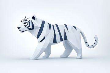 Low-poly white tiger model, side view, isolated on white background