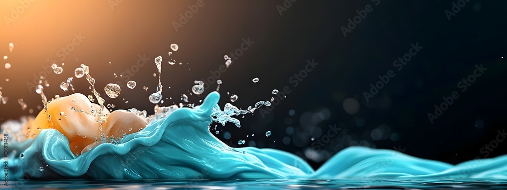 Poster enchanting cerulean digital waves traversing a dark and light canvas evoking the limitless possibili
