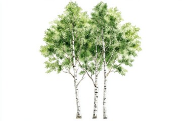 birch tree illustration watercolor style isolated