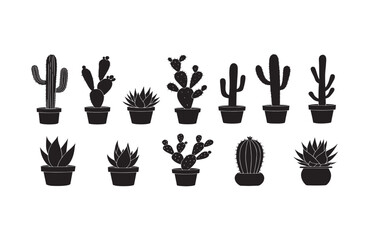 Fototapeta premium Hand Drawn Cactus Silhouette Elements Collection