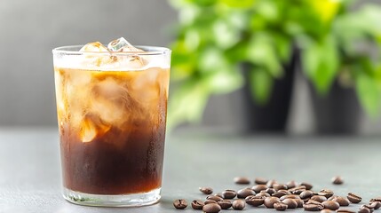 Iced Coffee in Glass with Coffee Beans