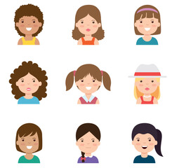 Vector icon set of girls icons on a white background