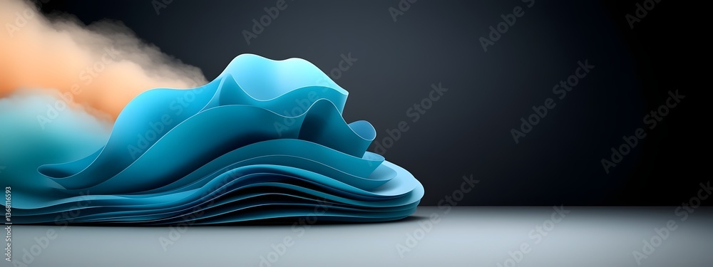 Poster flowing azure digital currents mesmerizing and undulating over a stark black and white backdrop conv