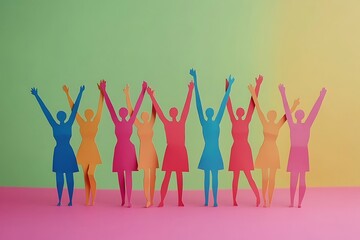 Fototapeta premium Colorful Paper Girls Celebrating Sisterhood