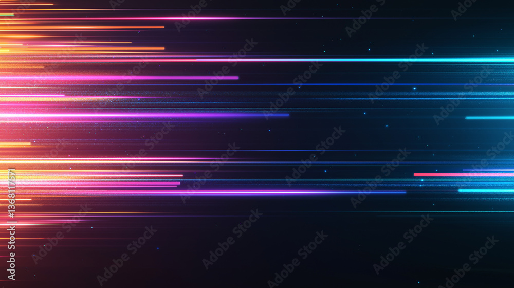 Wall mural digital abstraction: a vibrant, dynamic composition of multicolored lines streaks across a dark back