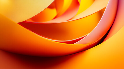 Abstract depiction of swirling ribbons in shades of orange yellow and pink colors creating a wave effect