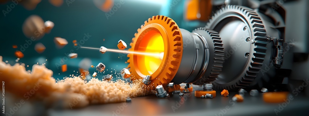 Poster glowing light beam passing through an amplification chamber illuminating an intricate array of cryst