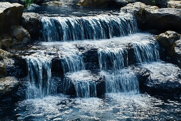 A waterfall with multiple streams converging into a single powerful flow, symbolizing the convergence of plans into action