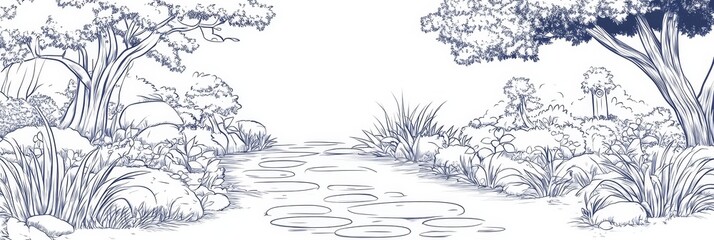 Fototapeta premium Peaceful stepping stone path through lush landscape