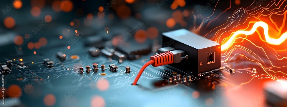 Poster highly detailed and precise scientific showcasing the intricate circuit layout and electromagnetic f
