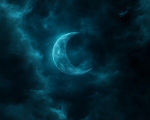 Fototapeta premium A luminous crescent moon glowing amidst ethereal celestial clouds
