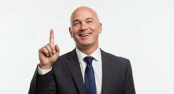 Sucessfull business man smiling and pointing up