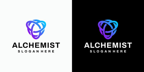 Transparent rotating shield vector logo design of science symbol with modern, simple, clean and abstract style. Icon for business and personal branding.