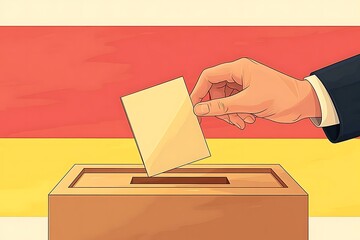 An illustration depicting a hand placing a ballot in the ballot box