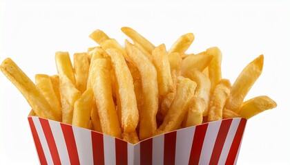 french fries in a paper box isolated on white background