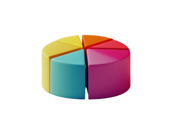Obraz premium A vibrant, playful pie chart representing data segments in a bold, colorful style with smooth, glossy surfaces.