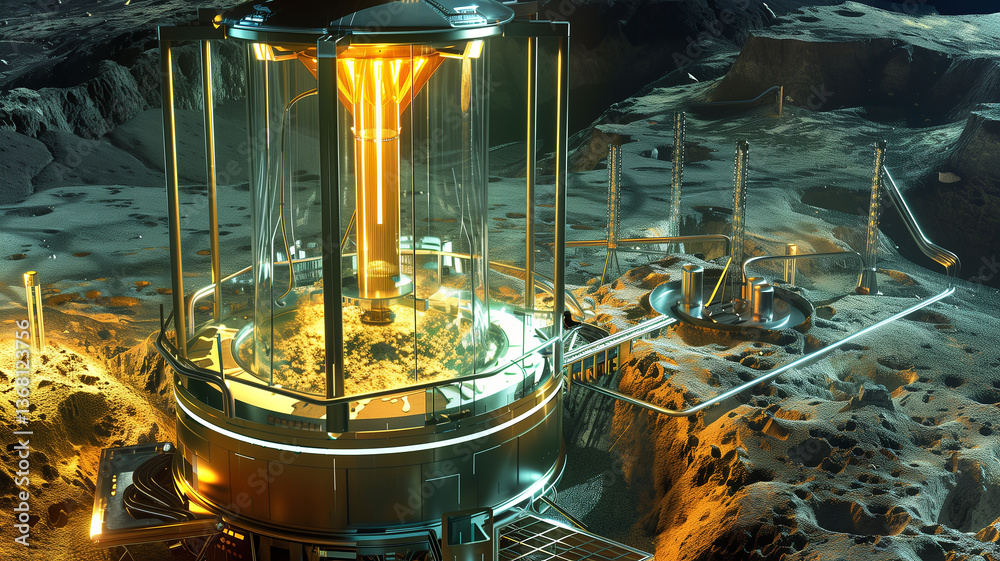 Poster This high-tech facility is actively extracting regolith from an asteroid's surface for resources.