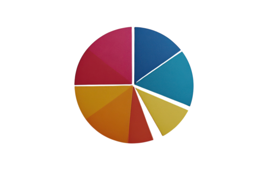 A vibrant pie chart showcasing a spectrum of rich, warm colors; a bold visual representation of diversity and unity.
