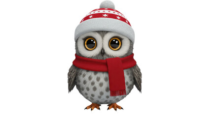 Isolated Baby Owl with Winter Hat and Scarf