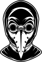 Schwarz gekleideter Pestarzt mit Schnabelmaske und Kapuze – Symbol für Schrecken und Medizin im Mittelalter.