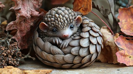 Obraz premium Adorable Baby Pangolin Nestled in Scales of excellence in splendor beyond compare with grace.