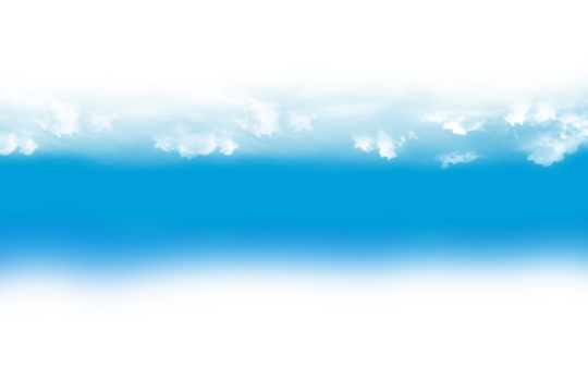 Blue sky with white clouds on transparent background, peaceful cloudscape background