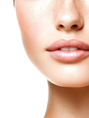 Obraz premium Close-Up of Woman's Lips and Nose With Perfect Skin and Soft Glow