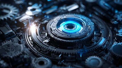 Fototapeta premium Futuristic Glowing Mechanical Gear System with Complex Moving Parts