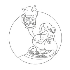 German young woman Cartoon character welcome with beer stein