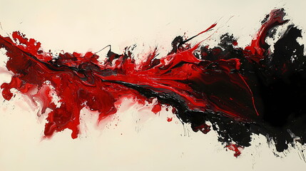 Abstract painting mixing red and black colors on white background