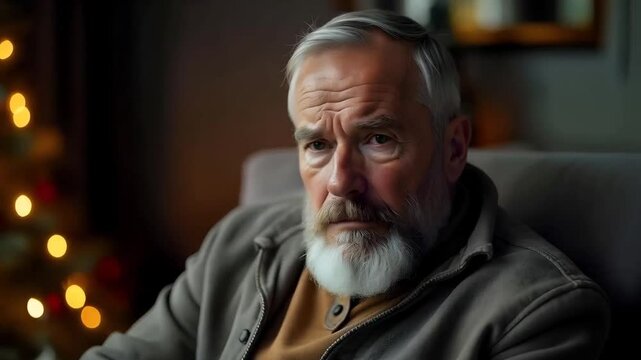 Alone and unhappy elderly man at Christmas