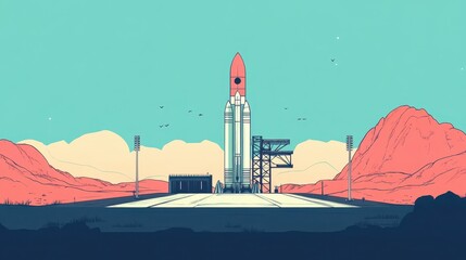 Obraz premium A large rocket stands ready for its space travel launch