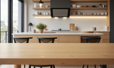 Modern kitchen with warm wood tones and clean design