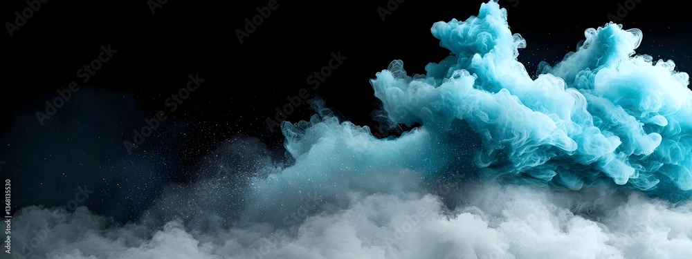 Poster pulsating azure digital waves cascading over a stark black and white backdrop capturing the dynamic 