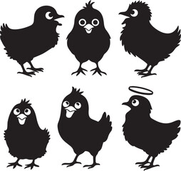 SET VECTOR VARIOUS EASTER CHICK SILHOUETTES