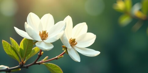Fototapeta premium Polaroid photo of white magnolia flowers with soft focus, petal, delicate, film