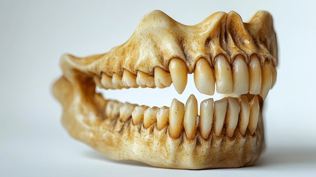Detailed Close-Up of Animal Skull Jaw with Teeth on White Background