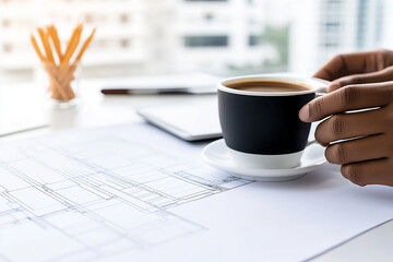 architectural pencil drawing, coffee break