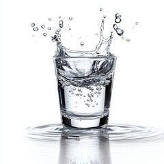 Transparent glass with erupting water splashes