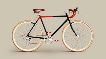 Fototapeta premium Stylish minimalist bicycle with brown leather accents on neutral background for modern design and lifestyle themes