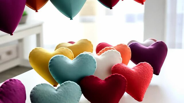 The Concept Of Valentine's Day.sewing Valentine hearts from felt. The layout of the felt hearts.