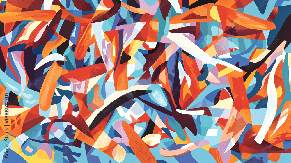 Poster a colorful abstract background featuring a rhythmic arrangement of fragmented shapes layered in a dy