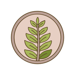 Botanical leaf emblem in round brown badge vector illustration eco-friendly nature icon