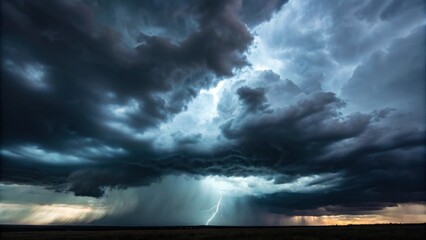 Obraz premium Dark storm clouds with lightning striking over the landscape