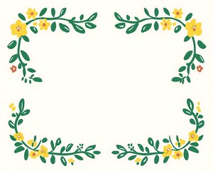 Obraz premium A decorative floral border featuring yellow flowers and green leaves