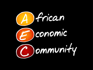 AEC African Economic Community - organization of African Union states establishing grounds for mutual economic development among the majority of African states, acronym text concept